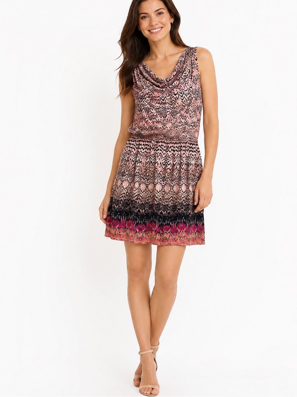 Dana Buchman Tropical Beauty Dress Size Large L Pink Black Ikat